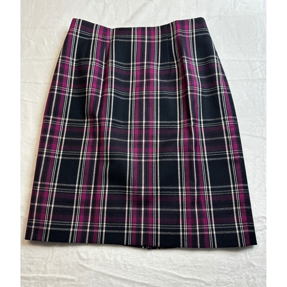 JG Hook Pencil Skirt Womens 4P Purple Black Plaid Wool Tailored Knee Length